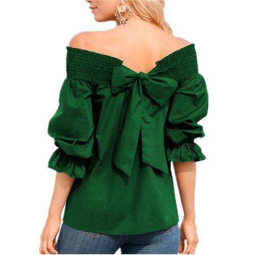 Off Shoulder Tops Spring Summer Strapless Women Blouse Bowknot Slash Neck Shirts Casual Loose Blusas Plus Size - Taylor K Shop