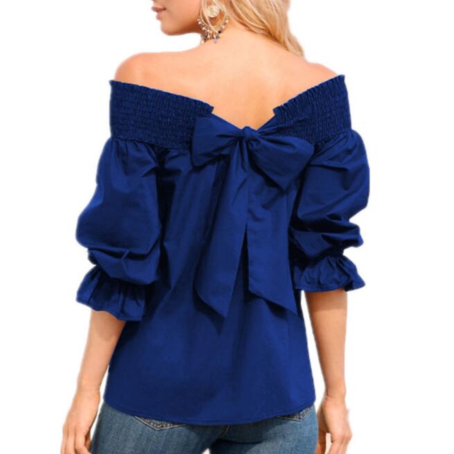 Off Shoulder Tops Spring Summer Strapless Women Blouse Bowknot Slash Neck Shirts Casual Loose Blusas Plus Size - Taylor K Shop