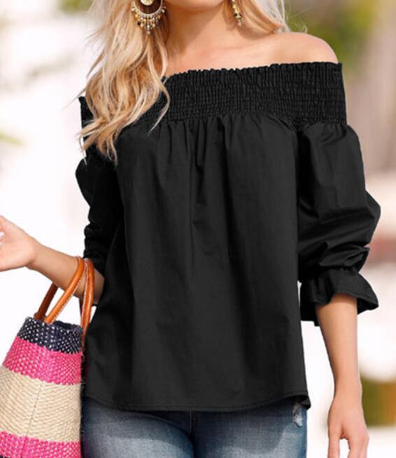 Off Shoulder Tops Spring Summer Strapless Women Blouse Bowknot Slash Neck Shirts Casual Loose Blusas Plus Size - Taylor K Shop