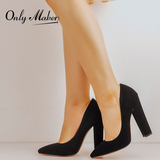 Onlymaker Pumps Women Pointed Toe Block Classic 12CM Slip On Thick Heel Wedding Office Dress Big Size Handmade Chunky Lady Shoes - Taylor K Shop