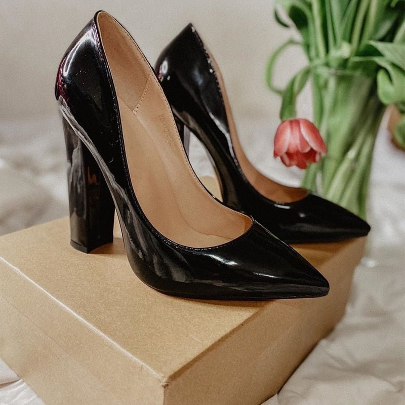 Onlymaker Pumps Women Pointed Toe Block Classic 12CM Slip On Thick Heel Wedding Office Dress Big Size Handmade Chunky Lady Shoes - Taylor K Shop