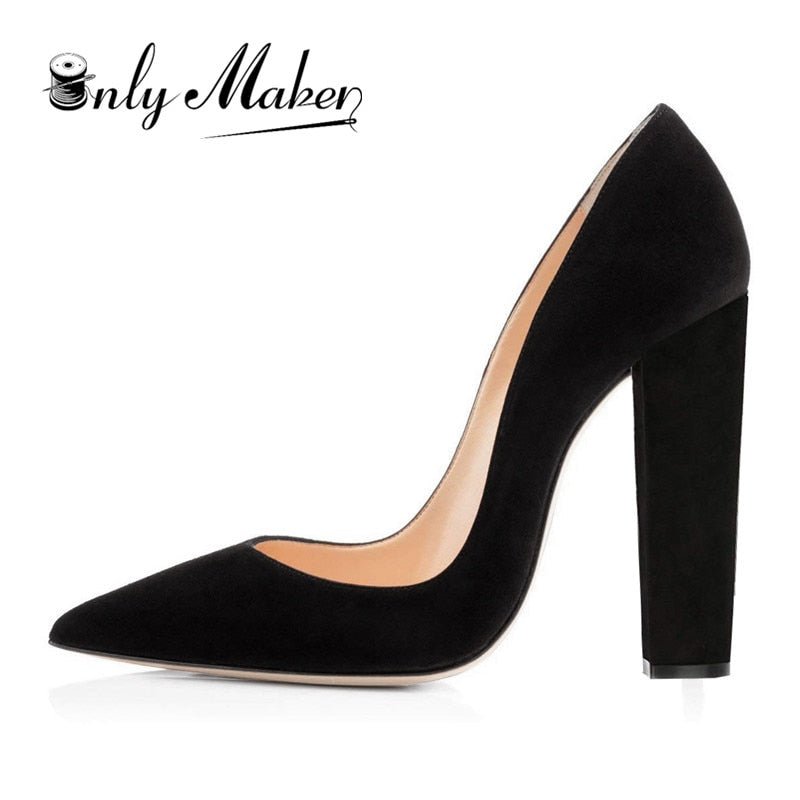 Onlymaker Pumps Women Pointed Toe Block Classic 12CM Slip On Thick Heel Wedding Office Dress Big Size Handmade Chunky Lady Shoes - Taylor K Shop