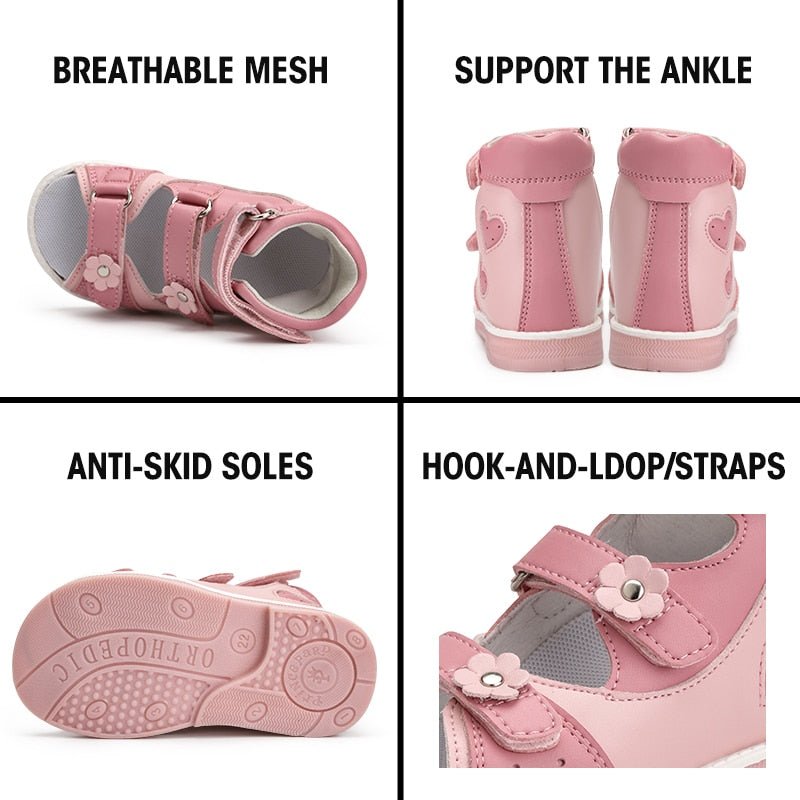 Orthopedic Sandal for Girls Kids Flower Buckle High - Top Brace - Like Ankle Support Corrective AFO Shoe for Children Princess Style - Taylor K Shop