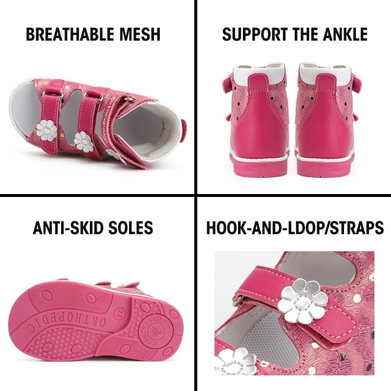 Orthopedic Sandal for Girls Kids Flower Buckle High - Top Brace - Like Ankle Support Corrective AFO Shoe for Children Princess Style - Taylor K Shop