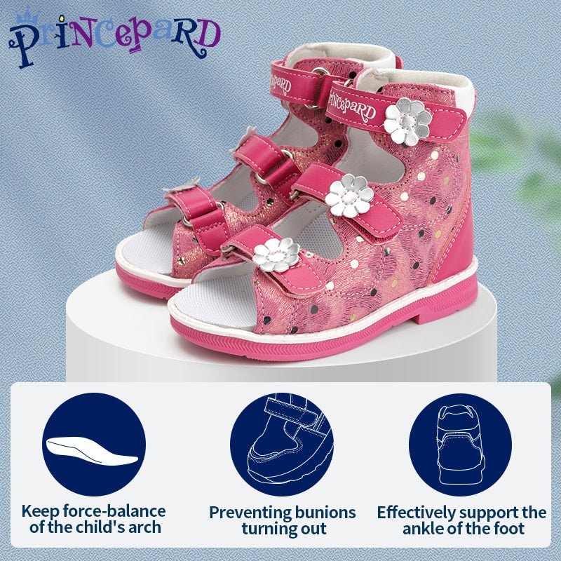 Orthopedic Sandal for Girls Kids Flower Buckle High - Top Brace - Like Ankle Support Corrective AFO Shoe for Children Princess Style - Taylor K Shop