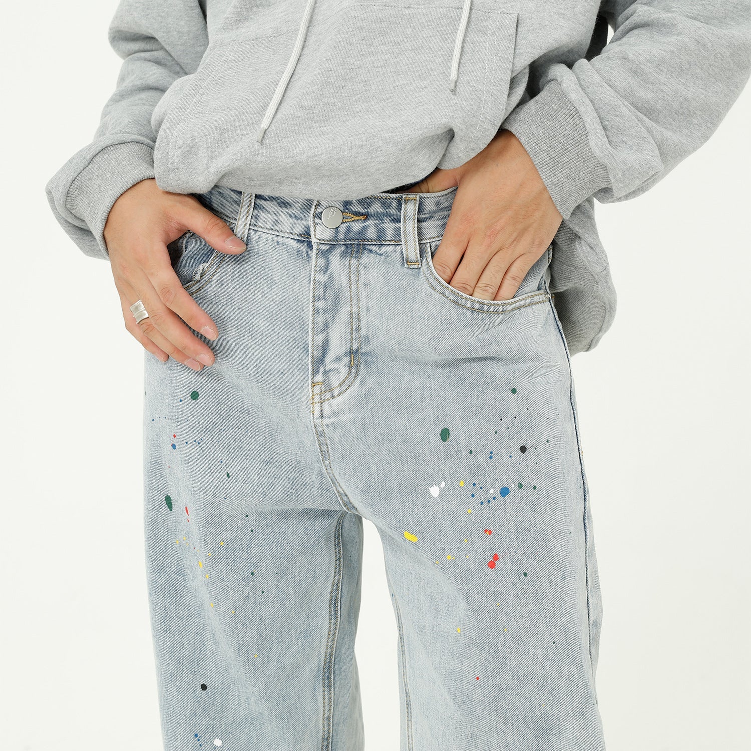 Paint Splash Blue Jeans Straight Loose Jeans - Taylor K Shop