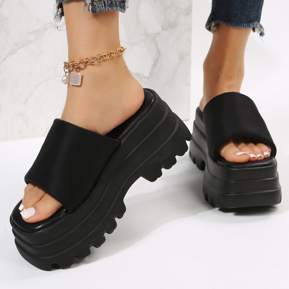 Peep Toe Slipper High Heel Flat Shoes Summer Cow Print Sandals - Taylor K Shop