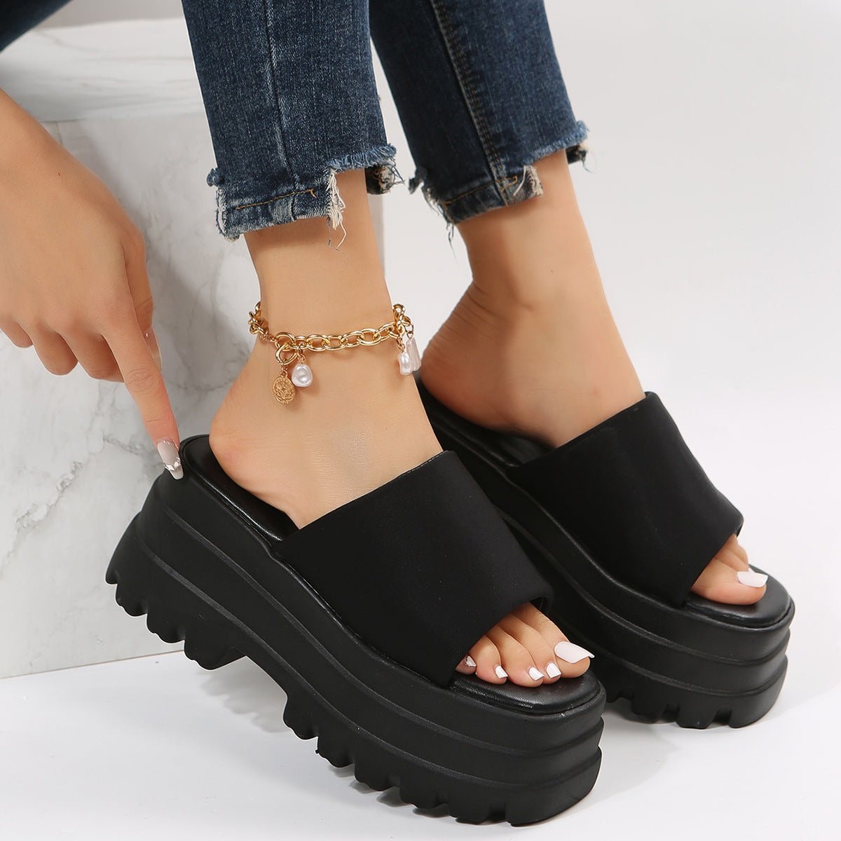 Peep Toe Slipper High Heel Flat Shoes Summer Cow Print Sandals - Taylor K Shop