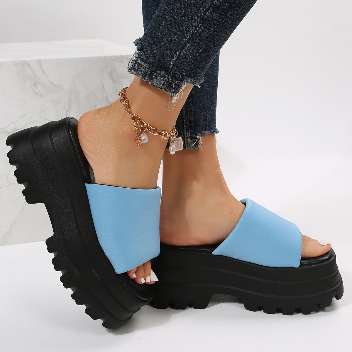 Peep Toe Slipper High Heel Flat Shoes Summer Cow Print Sandals - Taylor K Shop