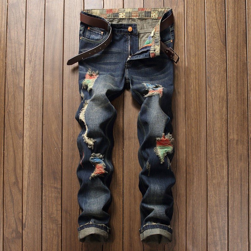 Personalized Brushed Jeans Men's Ripped Straight - leg Jeans - Taylor K Shop