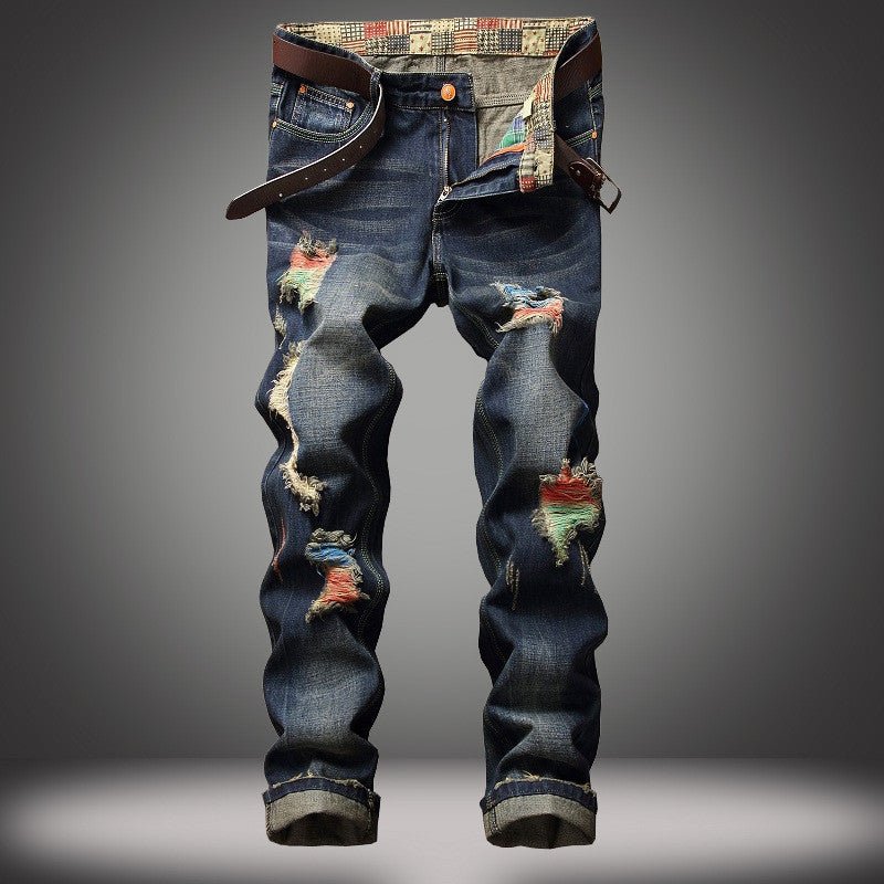 Personalized Brushed Jeans Men's Ripped Straight - leg Jeans - Taylor K Shop