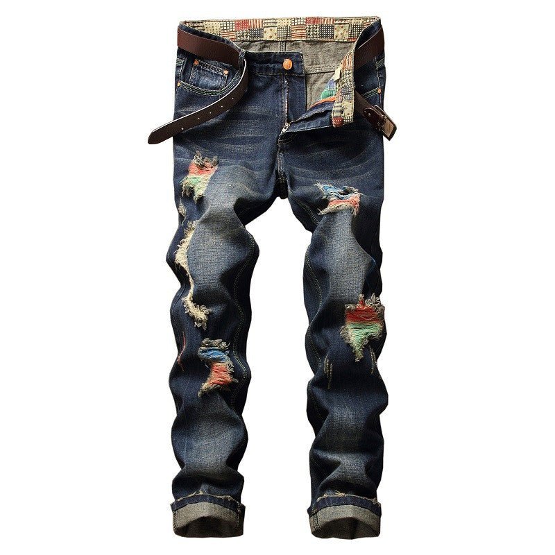 Personalized Brushed Jeans Men's Ripped Straight - leg Jeans - Taylor K Shop