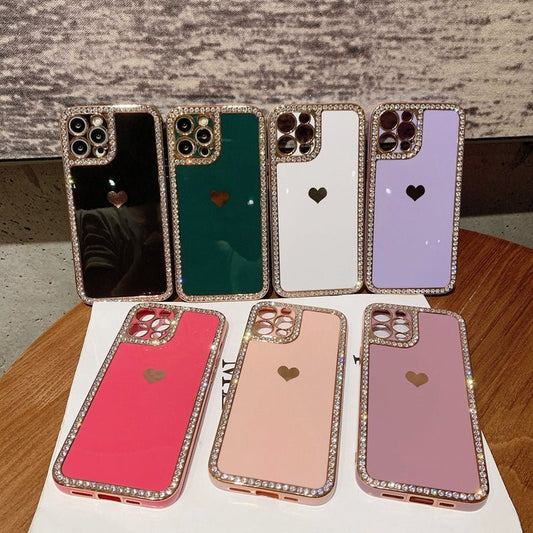 Phone Case Accessories Love Crystal Diamond Edge Electroplating Protective Cover - Taylor K Shop