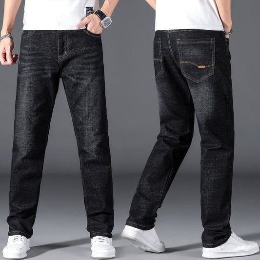 Plus Size 42 44 46 48 50 Classic Men&#39;s Jeans Loose Straight Black Blue Jeans Stretch Business Casual Trousers Male Brand Pants - Taylor K Shop