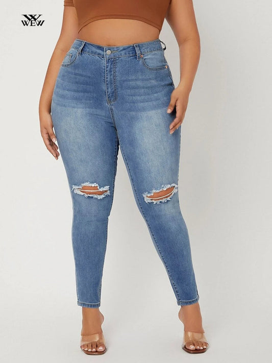 Plus Size Ripped Jeans for Women High Waist Stretchy Washing Hope Women Jeans Spring 2023 Denim Jeans for Ladies 6XL 80kgs Jeans - Taylor K Shop
