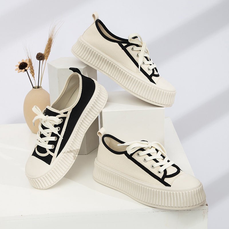 Plus Sizes Extra Large Women's Shoes Platform Black And White Biscuit Shape Shoes Canvas Shoes Women's Board Shoes - Taylor K Shop