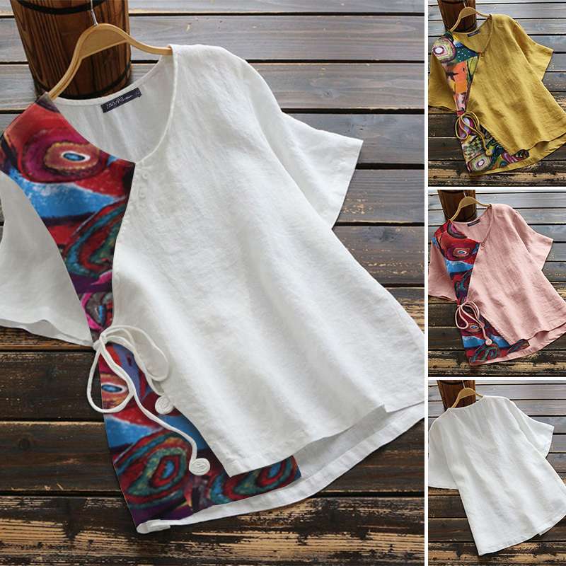 Printed Shirt Floral Color Matching Floral Round Neck Summer Casual Blouse - Taylor K Shop