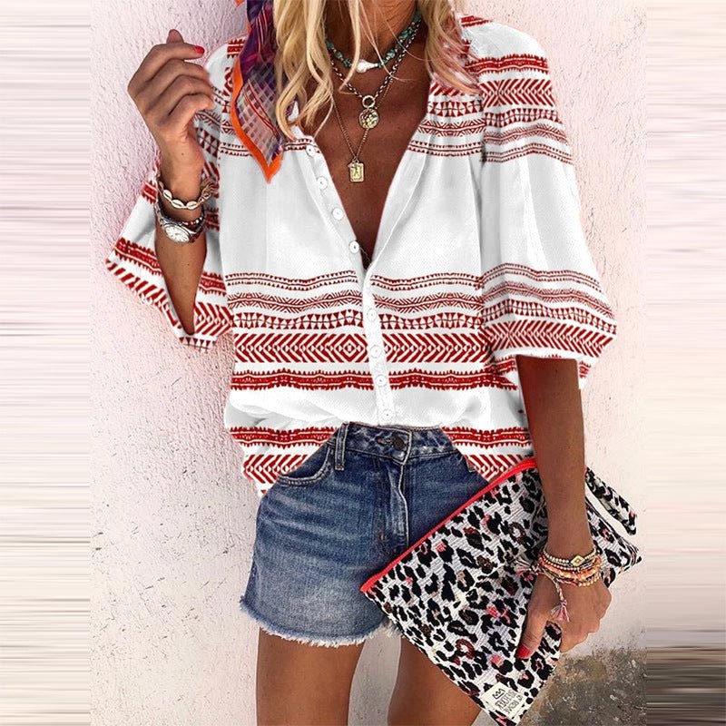 Printed trendy fashion shirt blouse - Taylor K Shop