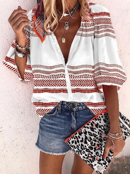 Printed trendy fashion shirt blouse - Taylor K Shop