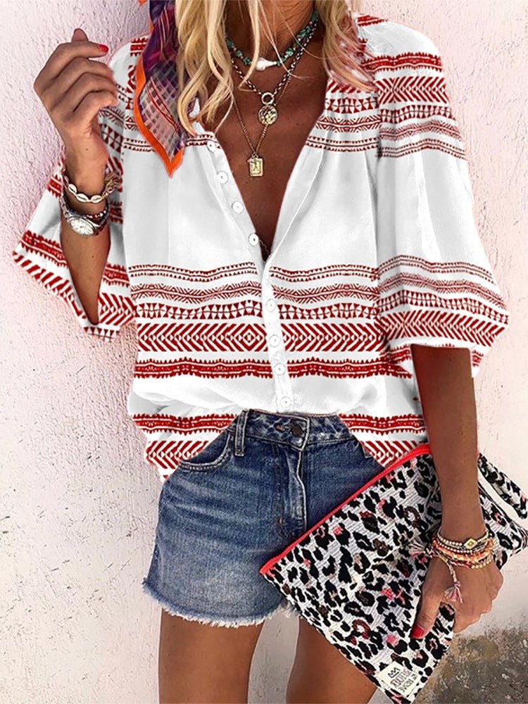 Printed trendy fashion shirt blouse - Taylor K Shop