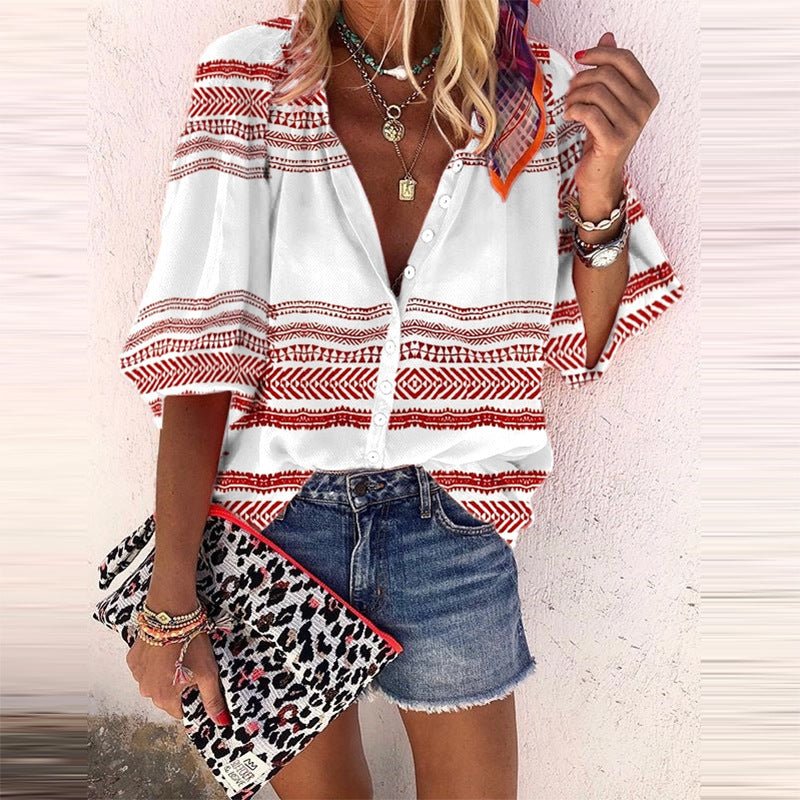 Printed trendy fashion shirt blouse - Taylor K Shop