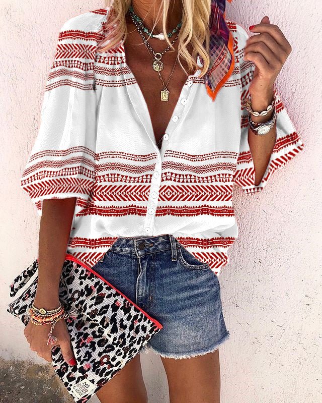 Printed trendy fashion shirt blouse - Taylor K Shop