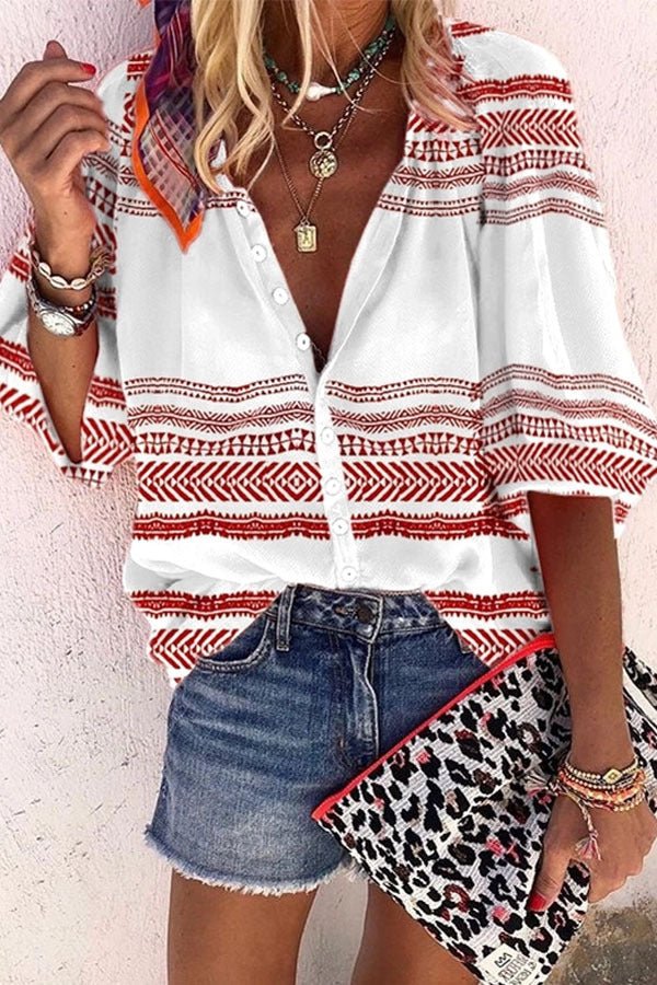 Printed trendy fashion shirt blouse - Taylor K Shop