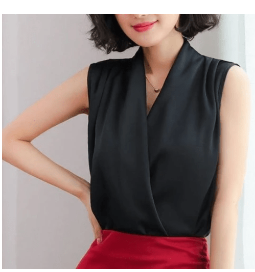 Real Shot Summer New Style Korean V - neck Satin Sleeveless Chiffon Vest Blouse Blouse Summer Dress - Taylor K Shop