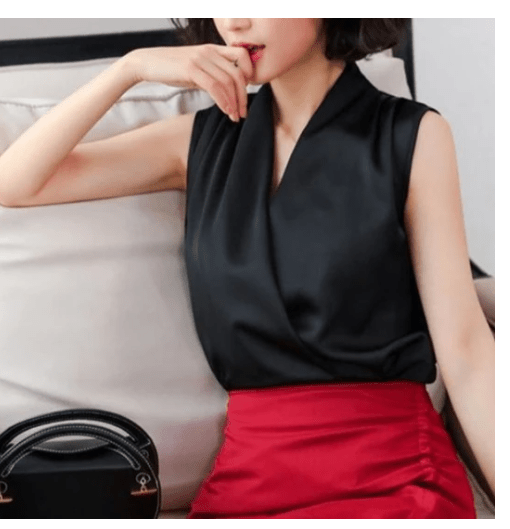 Real Shot Summer New Style Korean V - neck Satin Sleeveless Chiffon Vest Blouse Blouse Summer Dress - Taylor K Shop