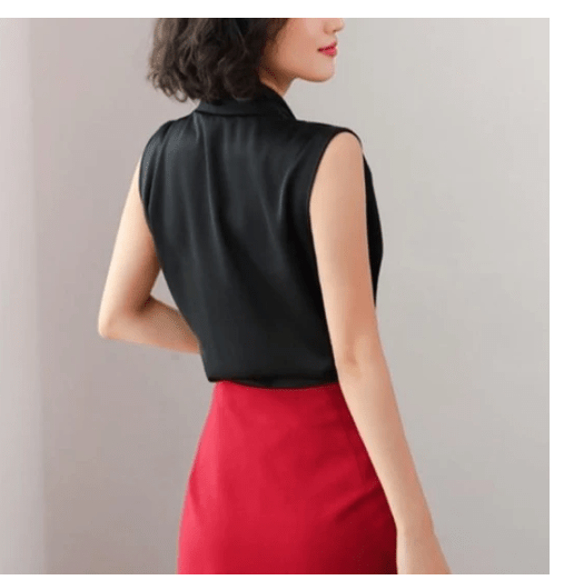 Real Shot Summer New Style Korean V - neck Satin Sleeveless Chiffon Vest Blouse Blouse Summer Dress - Taylor K Shop