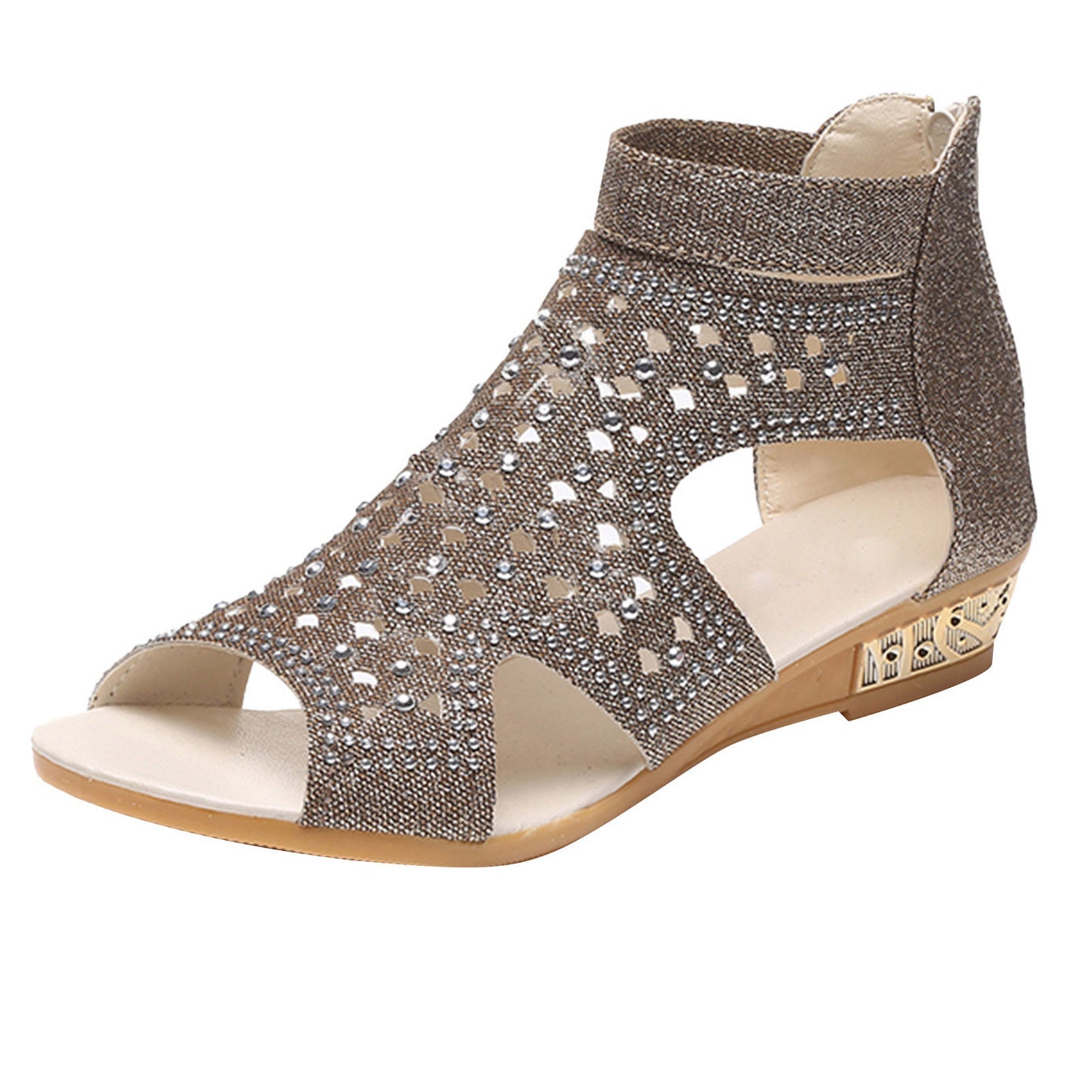 Rhinestones Sandals Summer Peep - toe Hollow Out Shoes With Back Zip Design - Taylor K Shop
