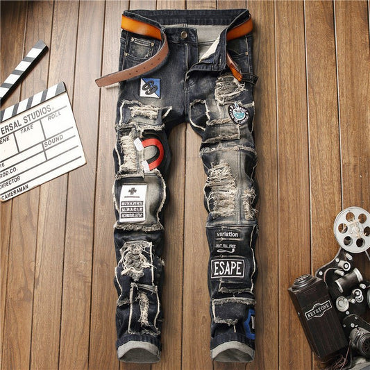 Ripped Jeans Men's Badge Patch Jeans - Taylor K Shop