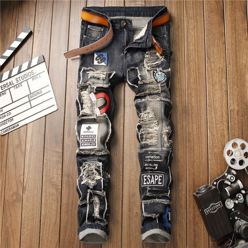 Ripped Jeans Men's Badge Patch Jeans - Taylor K Shop