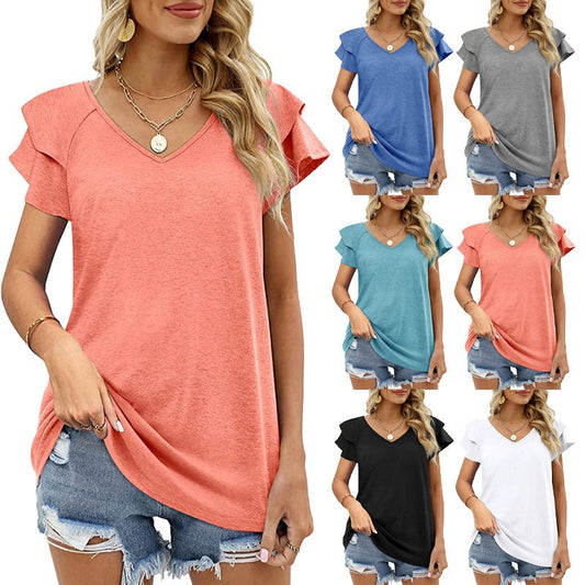 Ruffle Short Sleeve T Shirt Blouses Solid Color Summer Tops Blouse - Taylor K Shop