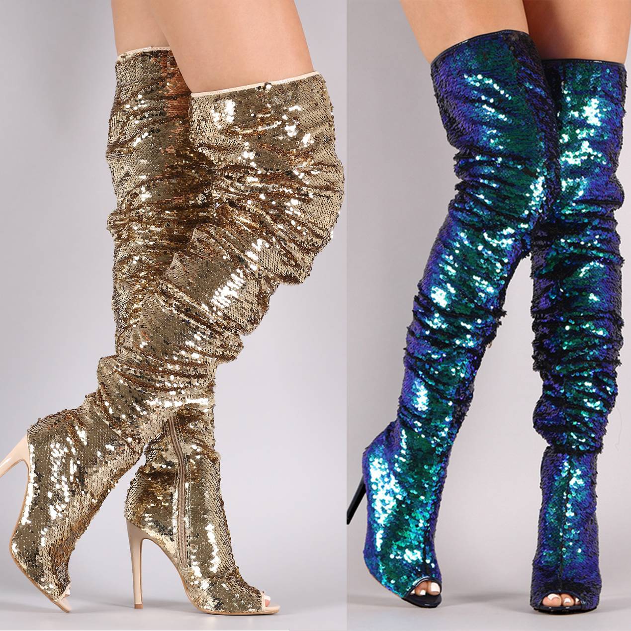 Sequin Fashion Fish Mouth Over The Knee High Heel Long Boots - Taylor K Shop