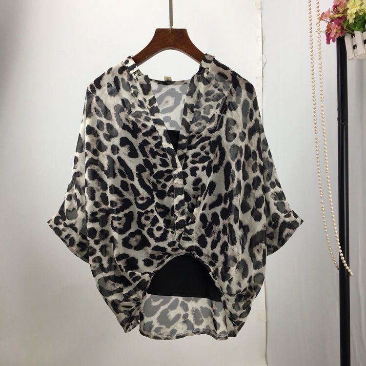 Seven - point Bat - sleeve Leopard - print Chiffon Shirt Summer Blouse Women - Taylor K Shop
