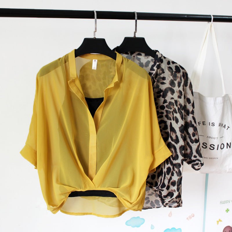 Seven - point Bat - sleeve Leopard - print Chiffon Shirt Summer Blouse Women - Taylor K Shop