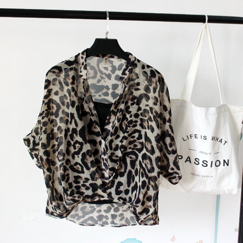 Seven - point Bat - sleeve Leopard - print Chiffon Shirt Summer Blouse Women - Taylor K Shop