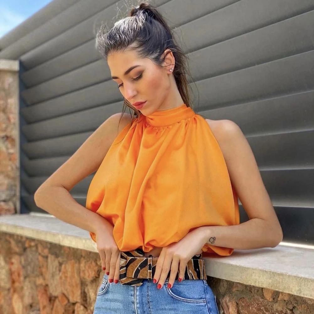 Sexy Blouses Orange Crop Ladies Shirt - Taylor K Shop
