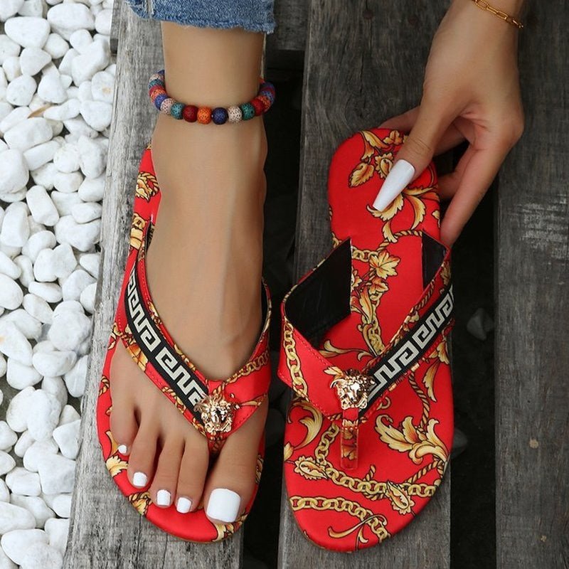 Sexy Flip - Flops Women's Slippers New Fashion Fashion Printing Flat Flip - Flops Outdoor Slippers Flat Slippers Women's Large Size - Taylor K Shop