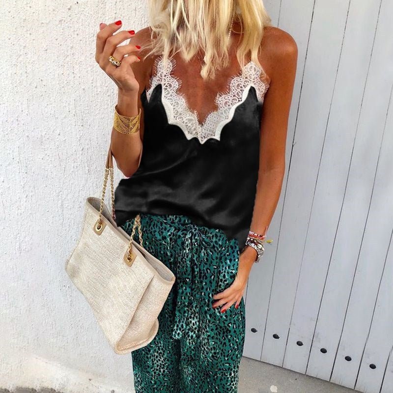 Sexy Lashes Lace Trim Strap V - Neck Vest - Taylor K Shop