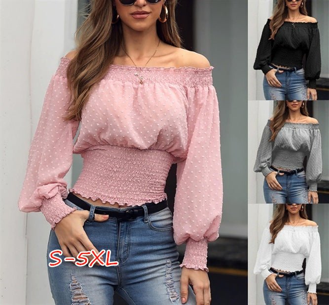 Sexy One - Shoulder Ruffled Waist Chiffon Shirt T-Shirt - Taylor K Shop