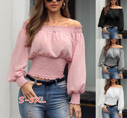 Sexy One - Shoulder Ruffled Waist Chiffon Shirt T-Shirt - Taylor K Shop