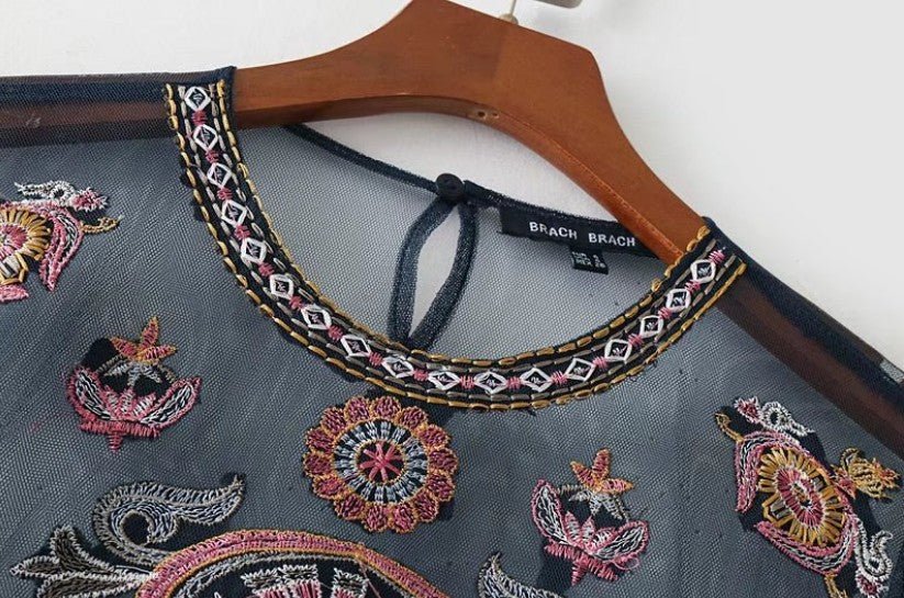 Sheer Mesh Embroidery Blouse - Taylor K Shop