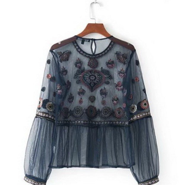 Sheer Mesh Embroidery Blouse - Taylor K Shop