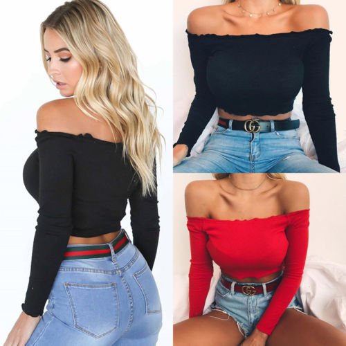 Short navel neckline sexy solid color slim t-shirt - Taylor K Shop