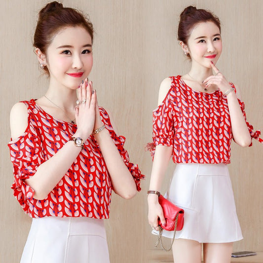 Shoulder Chiffon Blouse Lady - Taylor K Shop