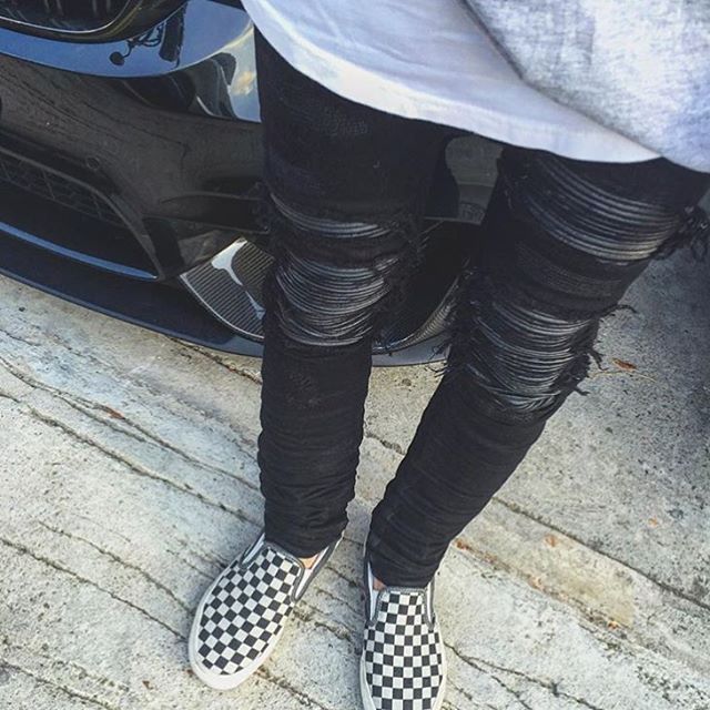 Shredded jeans, slim feet, jeans, motorcycle, men's trousers - Taylor K Shop