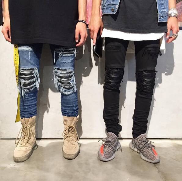 Shredded jeans, slim feet, jeans, motorcycle, men's trousers - Taylor K Shop