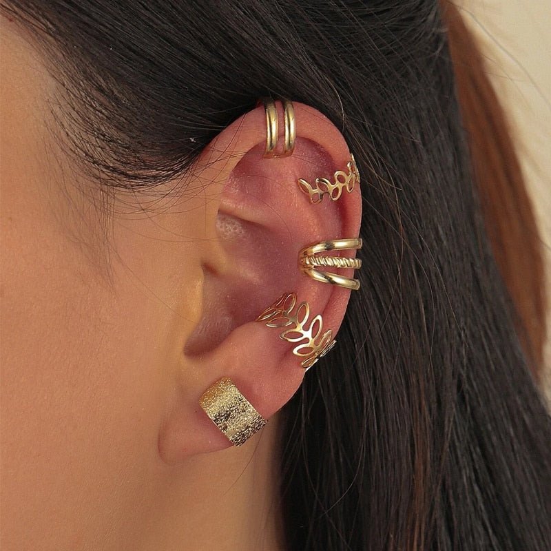 Silver Color Leaves Clip Earrings for Women Men Creative Simple C Ear Cuff Non - Piercing Ear Ear Clip Set Trend Jewelry Gift - Taylor K Shop
